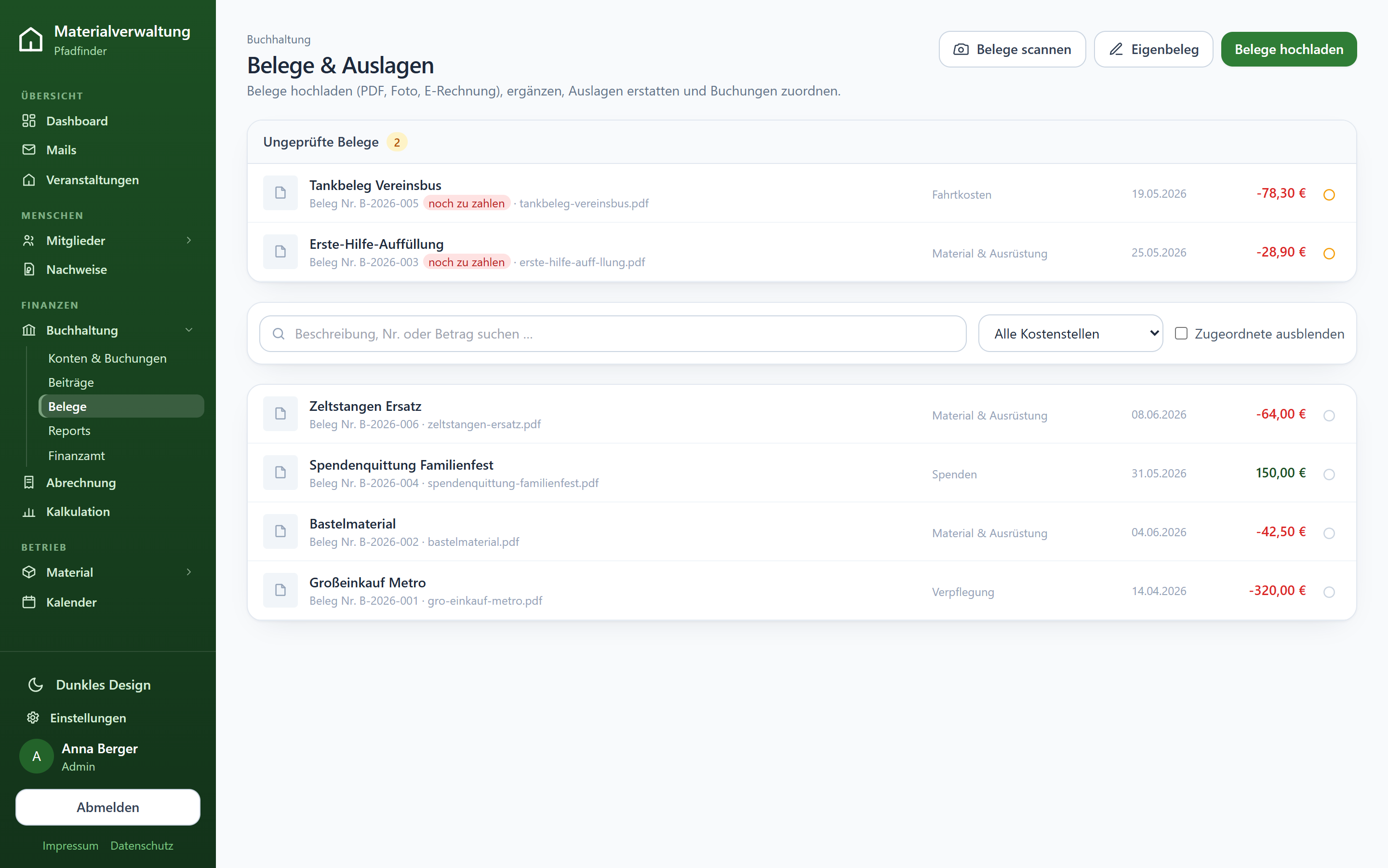 Belegverwaltung mit Scan-Upload